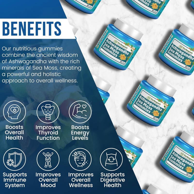 HERBOGANIC Ashwagandha Sea Moss Gummies - 60 Count