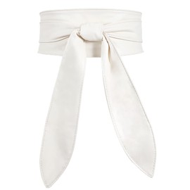 WHIPPY Women Obi Belt Fashion Wrap Around Wide Waistband Knotted Belt for Dress, White, S-M