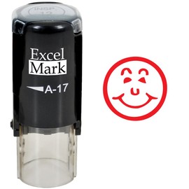 Round Teacher Stamp - Smiley FACE 2 - RED Ink