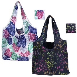 FAVORTALK Foldaway Shopping Bag 2 Pcs Folding Shopping Bags Reusable Water Resistant Shopper Bags for Women Girls Lightweight Strong & Durable Grocery Bags - 8707