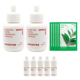 (2 pieces) Innisfree Black Tea Youth Enhancing Ampoule 50ml + Green Tea Mask 5 sheets + Black Tea Ampoule 7mlx5 pieces / (2개)이니스프리 블랙티 유스 인핸싱 앰플 50ml+그린티 마스크 5매+블랙티 앰플7mlx5개