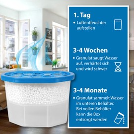 Pack of 10 Dehumidifiers with 230 g Granules, up to 50 m² Room Size and 550 ml Liquid Absorbent, Reusable