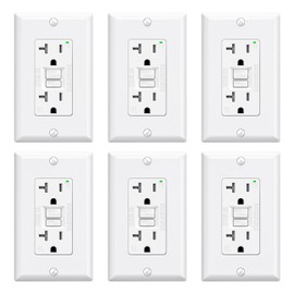 ELEGRP GFCI Outlet 20 Amp, Self-Test GFI Electrical Outlet with Narrow Design, Tamper Resistant GFCI Receptacle with LED Indicator, UL Listed, White, Wall Plate Included, 6 Pack