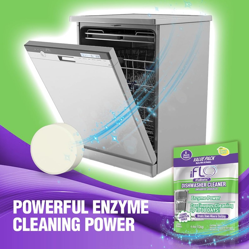 iFLO Dishwasher Cleaner Tablets with iFLObiotic – Deep Cleaning Dishwasher