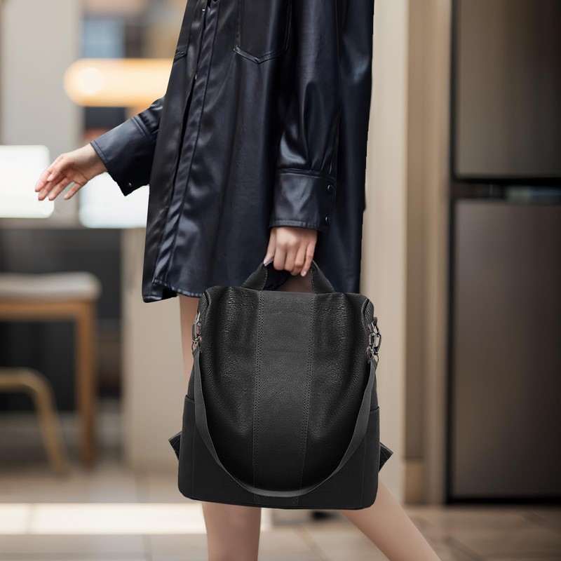 FuninCrea Women's Waterproof Daypack Women's Anti-Theft Backpack Handbags PU Leather