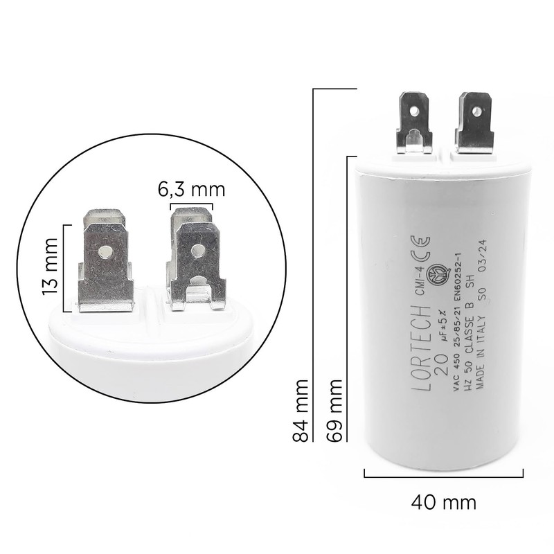 LORTECH Permanent Capacitor 20 µF - Diameter 40 mm x