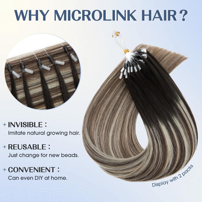 Hairro Microlink Hair Extensions Human Hair Micro Loop Bead In