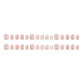 Square Press on Nails Short Fake Nails Color Butterfly Cats Eye Rhinestones Designs Glue on Nails Nude Nails Press ons Short Square False Nails Cute Artificial Stick on Nails for Women 30Pcs