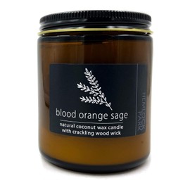 Crackling Wood Wick Candle Handcrafted with Organic Coconut Wax and Essential Oils (Blood Orange Sage, Standard 8 oz)