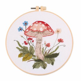 Amiiba Embroidery Starter Kit with Flower Mushroom Pattern, DIY Full Range Stamped Embroidery Cross Stitch Kits for Beginners Adults (Flower Mushroom)
