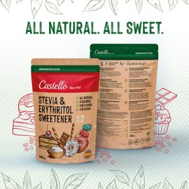 Stevia + Erythritol 1:2 Sweetener | 1g = 2g Sugar | 100% Natural Sugar Substitute - 0 Calories - 0 Glycemic Index - Keto and Paleo - 0 Net Carbohydrates - No GMO - Castello since 1907 - 850 g