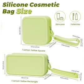 Bagentry 2 Pieces Pink Silicone Makeup Bag with Zipper, Waterproof Silicone Toiletry Bag Skincare with Handle, Cosmetic Organizer Case for Travel Bathroom Vanity Coin Wallet Keys Women (Green)