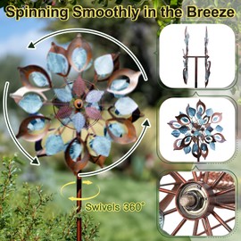 Lariander Wind Spinners Outdoor for Yard and Garden, Metal Large Wind Spinner & Sculptures 84 Inch, Garden Spinner Windmills for Yard Decor Gifts for Family Friends