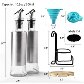 Olive Oil and Vinegar Bottle Set, 2-piece Olive Oil Container Set with Rack and Wooden Base, 10.3 Oz Olive Oil Dispenser|No-Drip Double Spouts|Dishwasher-Safe Glass Cooking Oil Cruet Bottles, by upra