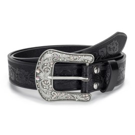 CaySep Western-Cowgir-PU-Leather-Belts Vintage-Engraved-Floral-Cowboy-Belt Adjustable Men Women Country-Belt, Black-2, Fit for waistline 27 - 39 inches