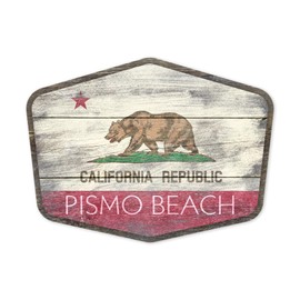 Die Cut Sticker Pismo Beach, California, Rustic State Flag, Contour Vinyl Sticker 1 to 3 inches (Waterproof Decal for Cars, Water Bottles, Laptops, Coolers), Small