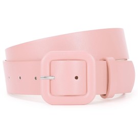 WHIPPY Women Leather Belt Candy Color Fashion Square Buckle Belt Ladies Belt for Jeans Pants Dresses, Pink, L