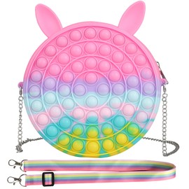 KKMO Shoulder Bag, Finger Toy Bag, Squeeze Toy, Decompression Toy, Push Pop, Stress Relief, Commuting Bag, Shoulder Bag, Crossbody Bag, Large Capacity, Lightweight Bag, Storage for Small Items, Bubble Feel, Cute, Women's Wallet, Women's (Large Rabbit)