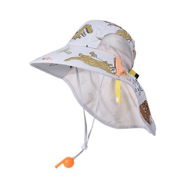 kokiya Kids Sun Hat Fisherman Cap Beach Hat with Neck Flap for Sightseeing Short Trips Outdoor, Gray Dinosaur