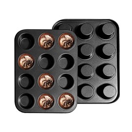 YUNYDSM Muffin Pan, Cupcake Pan, Set of 2, 12-Cup Muffin Tin, Non-Stick Bakeware, Easy to Release and Clean, Baking Molds, Muffin Tray, Molds for Homemade Cupcakes & Muffins (Black)
