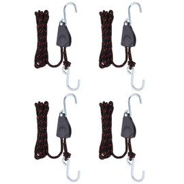 PATIKIL 1/4" x 11.8 Ft Rope Ratchet Tie Down Straps, 4 Pcs Adjustable Kayak Rope Tie Down for Canoe Bow and Stern, Red, Black