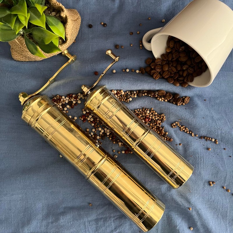 Set of Two Turkish Manual Coffee Grinders, Coffee Mill, Brass