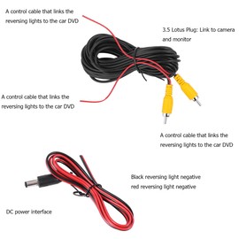 CGEAMDY Reversing Camera RCA Video Cable, RCA Video Cable Car Reversing Camera Video Cable with Detection Wire, for Reversing Camera Connection to Car Monitor or Navigation