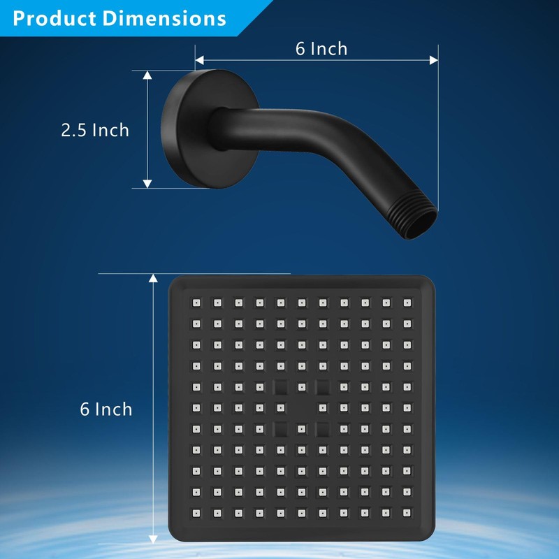 Nuodan High Pressure Rain Shower Head with 6'' Shower Arm