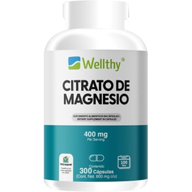 Wellthy Citrato de Magnesio Premium 300 Cápsulas 400mg. 100% Natural, Cápsulas Veganas, 100 Días de Consumo