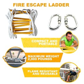 ISOP Fire Emergency Ladder 4 Story Homes 32ft - Fire Safety Ladders with Hooks and Safety Belt - Emergency Escape Ladder 4th Story House - Reusable, Weather Resistant & Portable