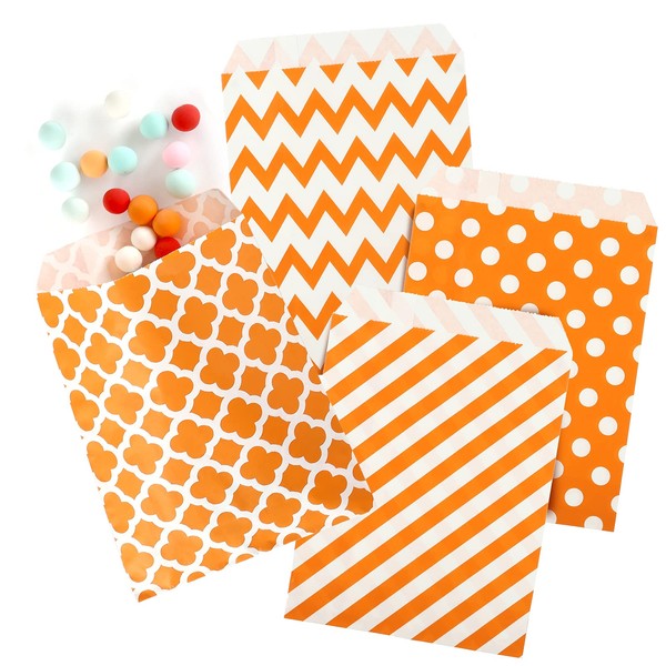 KESOTO 100 Pack Halloween Thanksgiving Small Paper Candy Bags for Goody Candy Cookie Buffet, Halloween Party Favor Bags, Orange