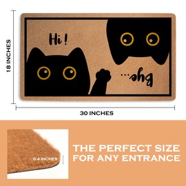 Cute Cat Door Mat 18x30 Inch, Faux Coco Coir Doormat with Non-Slip PVC Backing, Cats Printed Durable Welcome Mat for Outdoor Indoor Entryway Porch Home, Cat Lover Gifts for Women, Hi Bye