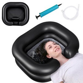 tazón de champú portátil, lavabo de champú inflable con bomba infladora de tubo, fregadero inflable para lavado de cabello para cama anciana discapacitada fácil, embarazo o paciente posquirúrgico