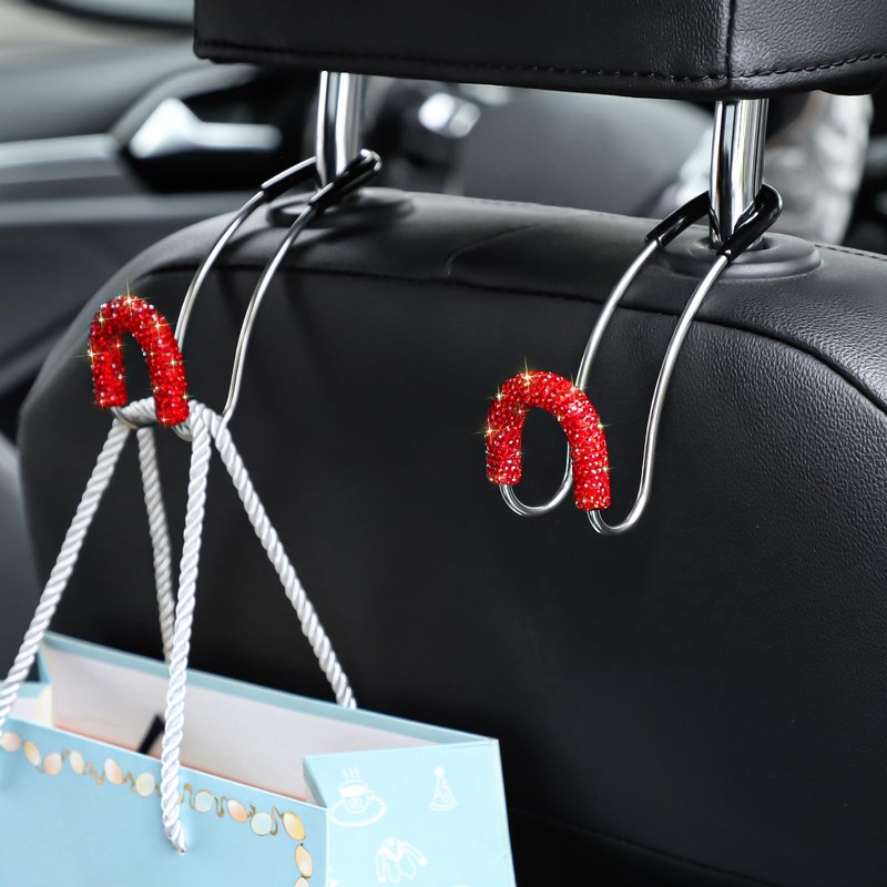 Soleebee 2 Pack Bling Car Headrest Hooks Crystal Rhinestones Universal