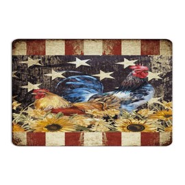 America 4th of July Patriotic Rooster Hanging Metal Signs Outdoor Country Front Door Signs American Flag Stars And Stripes Wall Decorations Metal Plaque for Cabin Terrace Bedroom 8x12 Inch