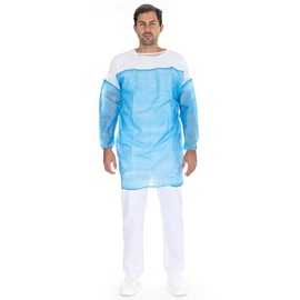 FRANZ MENSCH Hygostar Duo Gown without Perforation, PP/PE, White/Blue, XL, L: 103 cm, Circumference: 142 cm, Without Perforation, Disposable Gown / Protective Gown / Medical Gown / Pack of 100