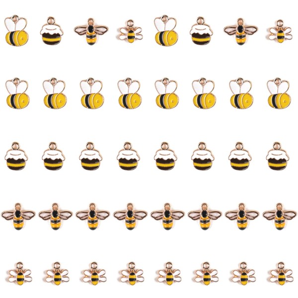 Niuhong 40 Pcs Bee Charms Pendant Metal Cute Alloy Bee Jewelry Making DIY Bracelet Necklace Pendant Craft Enamel Bee Charm Insect Cute Bumblebee Pendant, Metal, No Gemstone