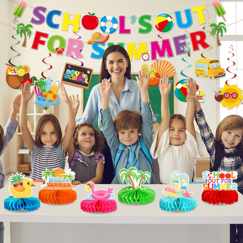 School's Out for Summer Decorations Include Summer Theme Banner Hanging