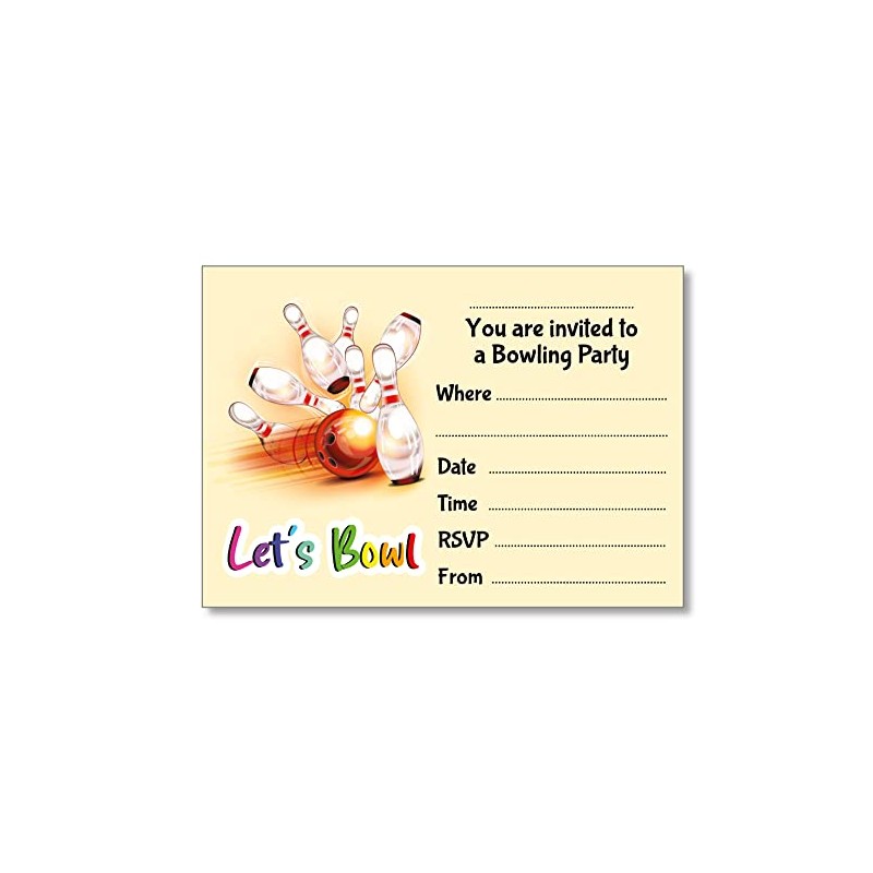 (Pack of 20) Bowling Party Invitations - Single Sided Birthday