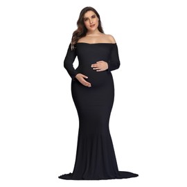 YnimioAOX YnimioAOX Maternity Photoshoot Dress Long Sleeve Elegant Maxi Photography Dress Slim Stretchy Gowns,Black,Medium