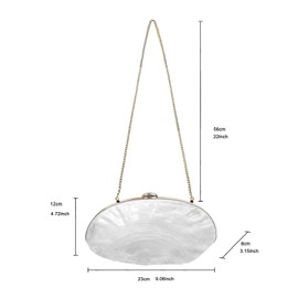 blinkgooblink White Evening Clutch Purse for Women, Acrylic Wedding Guest Clutch,Seashell Shoulder Crossbody Bag, Shell Purse for Party Prom