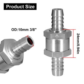 VehiMata 3/8" Fuel Check Valve, 2PCS OD 10mm One Way Bleeder Valve Inline Non Return for Diesel Gasoline Silver