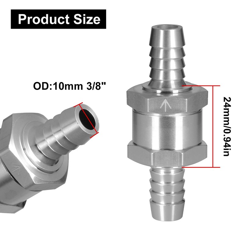 VehiMata 3/8" Fuel Check Valve, 2PCS OD 10mm One Way