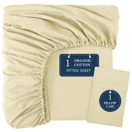 Lane Linen Twin XL Fitted Sheet, 100% Organic Cotton, Lightweight Percale Weave, Soft and Breathable Bedding for Twin XL Bed, Includes 1 Bottom Sheet and 1 Pillowcase, 15" Deep Pocket - Vanilla