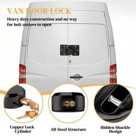 OIHYA 2 Pack Van Door Locks Keyed Alike, 73mm Heavy Duty Solid Steel Hidden Shackle Padlock and Hasp Set, with 4pcs Keys and 80mm Screws for Vans, Trucks, Gates, Trailer Black