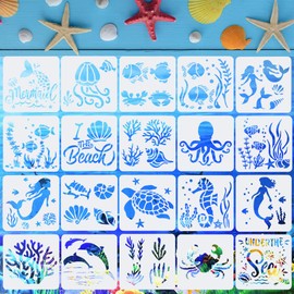 DIKEBAO 20Pieces Sea Ocean Creatures Stencils Plastic Sea Creatures Stencils Templates Reusable Sea Animal Painting Templates for DIY Crafts Scrabooking Painting on Wood Wall Art Decor (13 x 13 cm)