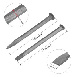 sourcing map Masonry Chisel for Rock 9.8" Flat+Pointed Carving Head Sand Blasting Medium Carbon Steel for Carving Stone Breaking Concrete 1Set