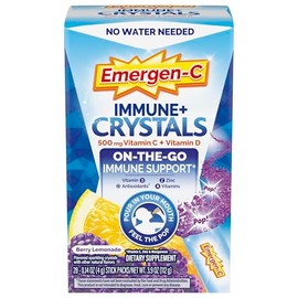 Emergen-C Immune Plus Crystals, On-the-Go Immune Support Supplement with Vitamin C, Vitamin D, B Vitamins, Zinc and Manganese, Berry Lemonade, Back to