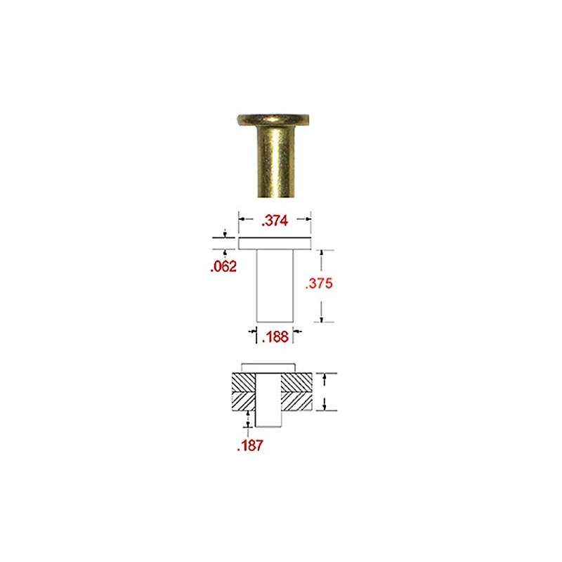 3/16" Dia. X 3/8" Length - Brass Solid Rivet, Flat