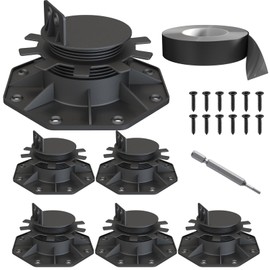 6-Pack Adjustable Deck Support Bases - Heavy Duty Waterproof Rust-Proof | 1.38"-2.56" Height Adjustment for Outdoor Decks, Terraces & Platforms with Joist Tape Included